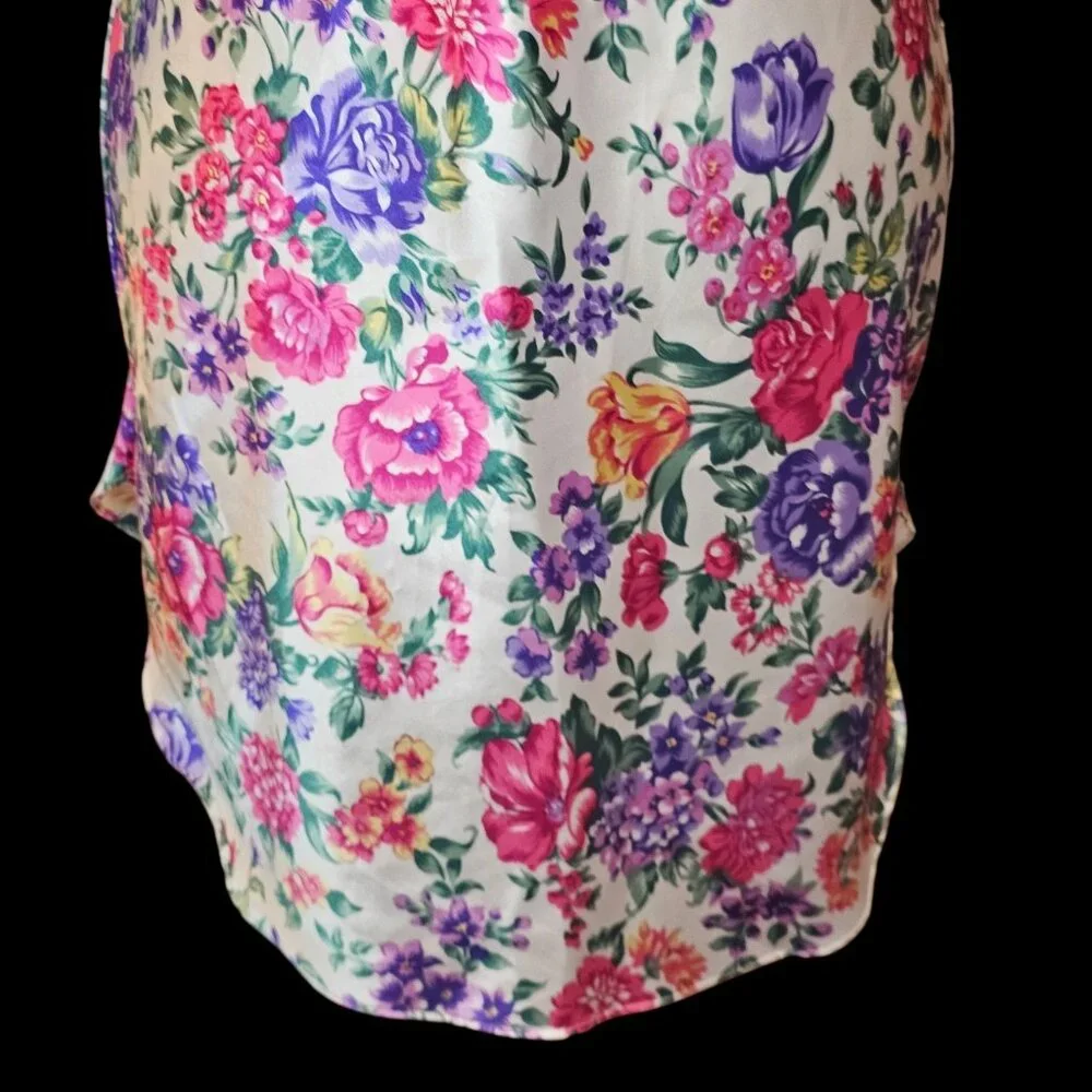 90s Satin White‎ Floral Mini Slip Dress Pink Purple Size S Small Low Back Short - Picture 5 of 11